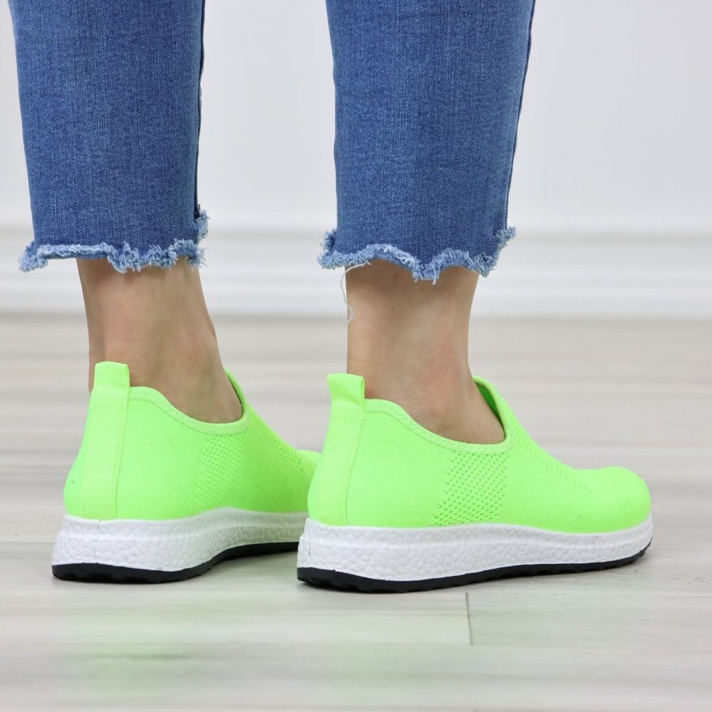 Neon Green Fashion Comfort Heel Sock Sneakers Shoes Slip Ons - Picture 7 of 11